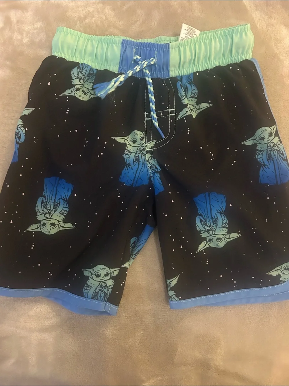 Boys STAR WARS Size 4/5 Black & Blue Baby Yoda Swim Trunks